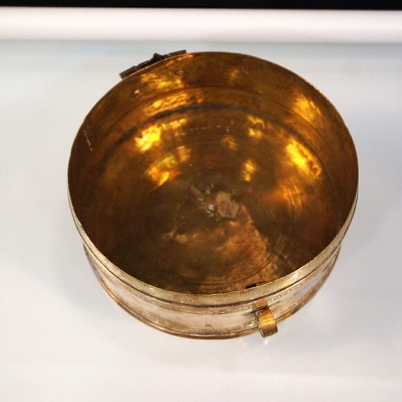 Vintage Copper Handcrafted Betel Pandan Box Container Inscribed In Farsi Arabic - Picture 9 of 10